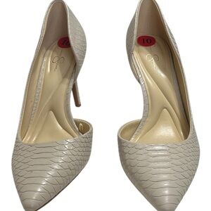 Jessica Cream Snakeskin Heels